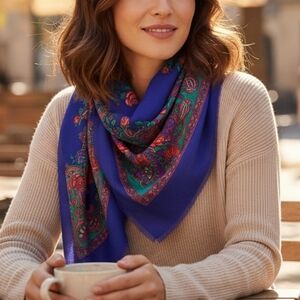 Vintage Paul Harris Violet Multicolor Paisley Square Scarf 31” x 31”